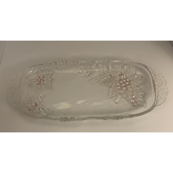 Vintage  Crystal Serving Dish, clear and pink,  15 inch long, 7 inch wide.  abr1 - Picture 2 of 3